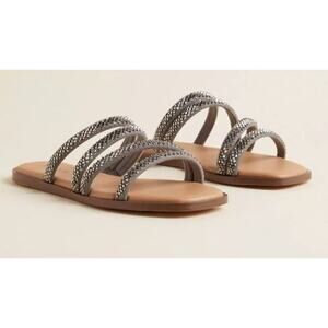 Torrid Embellished Strappy Flat Sandals Gray Rhinestone Size 8WW Extra Wide